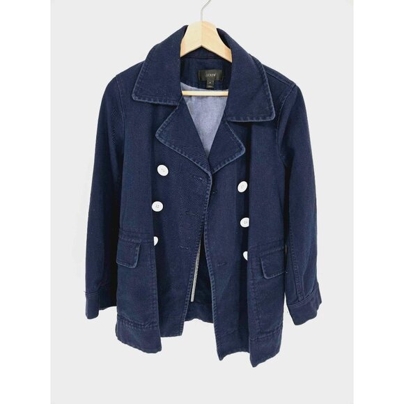 J. Crew Navy 100% Cotton Peacoat Style Blue Double Breasted Jacket Size 4 - Picture 5 of 14